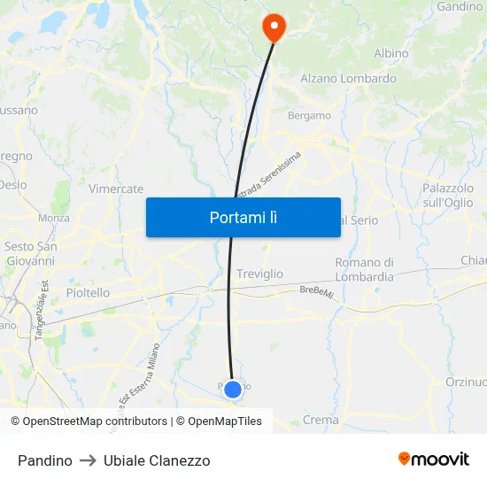 Pandino to Ubiale Clanezzo map