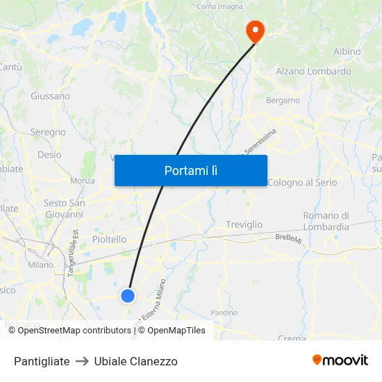 Pantigliate to Ubiale Clanezzo map
