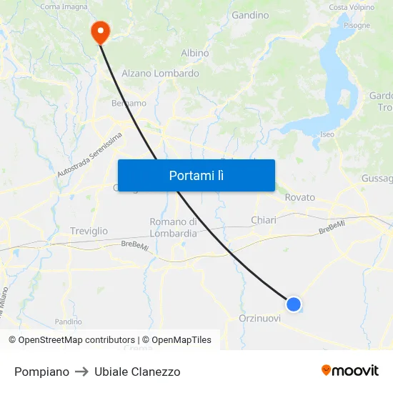 Pompiano to Ubiale Clanezzo map