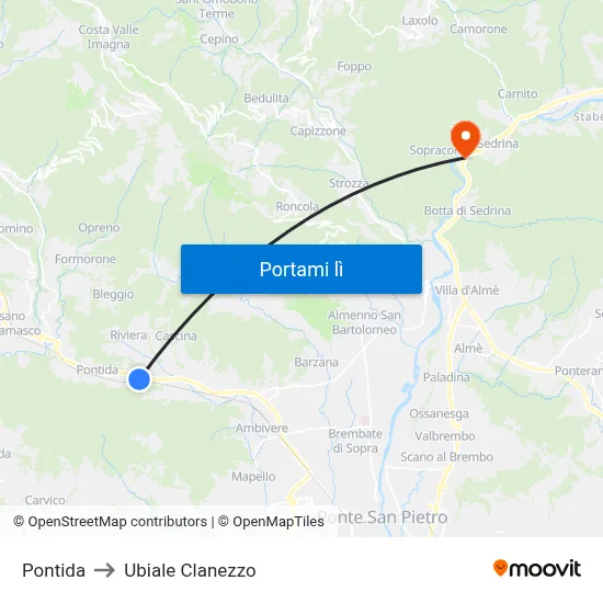 Pontida to Ubiale Clanezzo map
