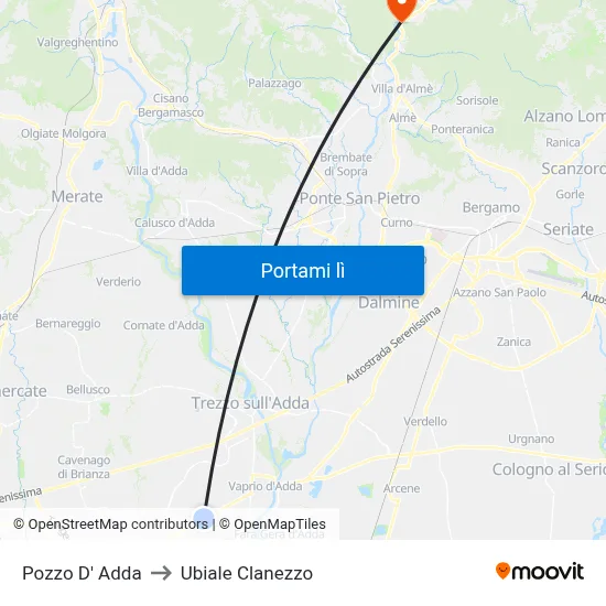 Pozzo D' Adda to Ubiale Clanezzo map