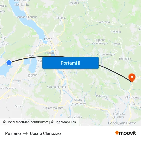 Pusiano to Ubiale Clanezzo map