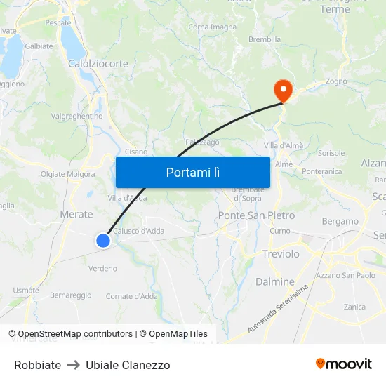 Robbiate to Ubiale Clanezzo map