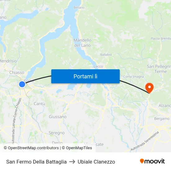 San Fermo Della Battaglia to Ubiale Clanezzo map