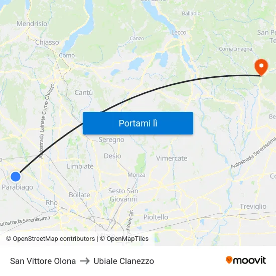 San Vittore Olona to Ubiale Clanezzo map