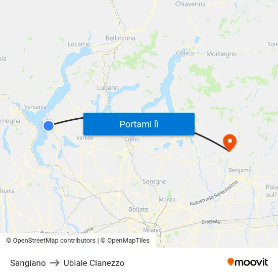 Sangiano to Ubiale Clanezzo map