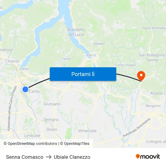 Senna Comasco to Ubiale Clanezzo map