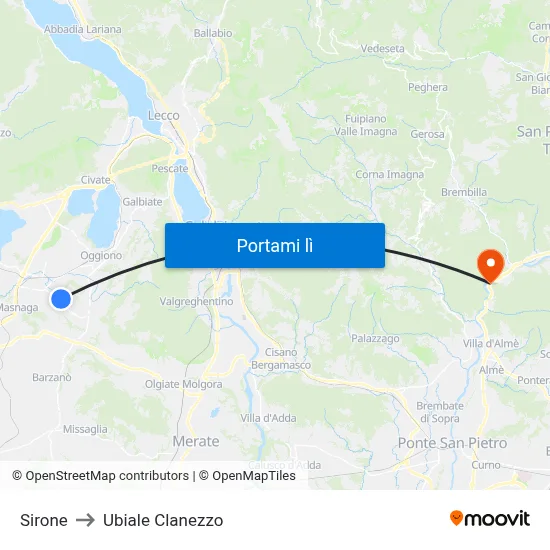Sirone to Ubiale Clanezzo map