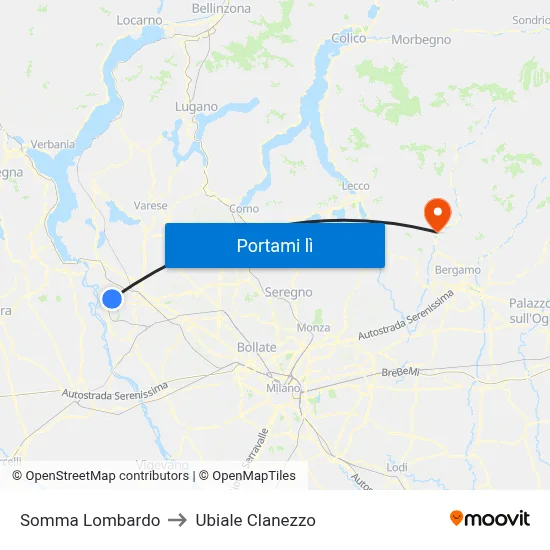 Somma Lombardo to Ubiale Clanezzo map