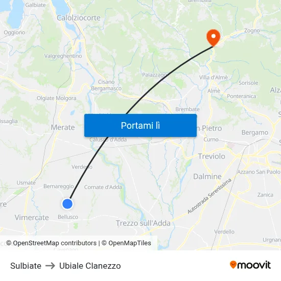 Sulbiate to Ubiale Clanezzo map