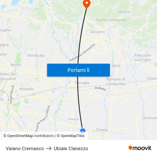 Vaiano Cremasco to Ubiale Clanezzo map
