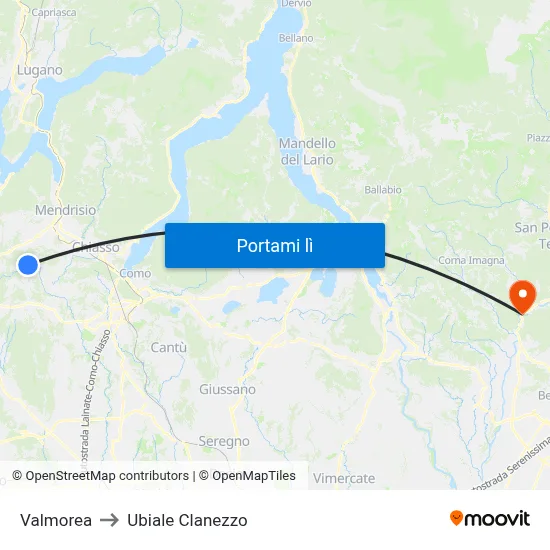 Valmorea to Ubiale Clanezzo map