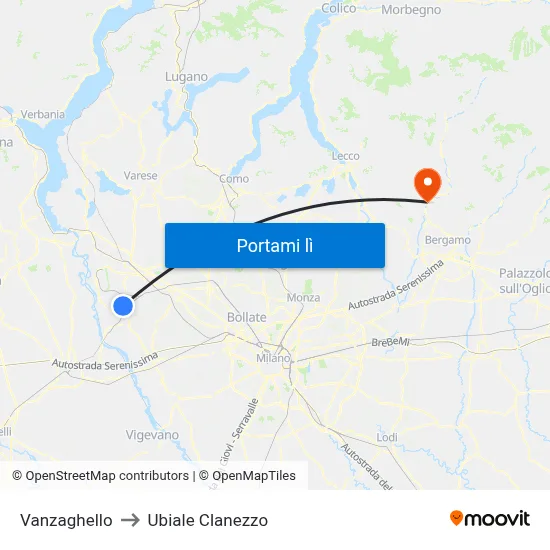 Vanzaghello to Ubiale Clanezzo map