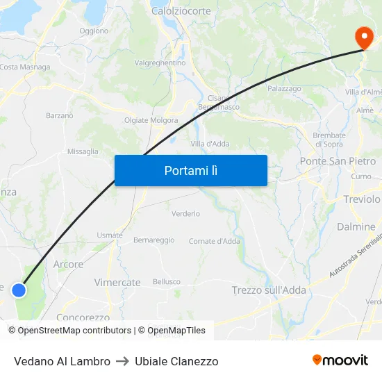 Vedano Al Lambro to Ubiale Clanezzo map