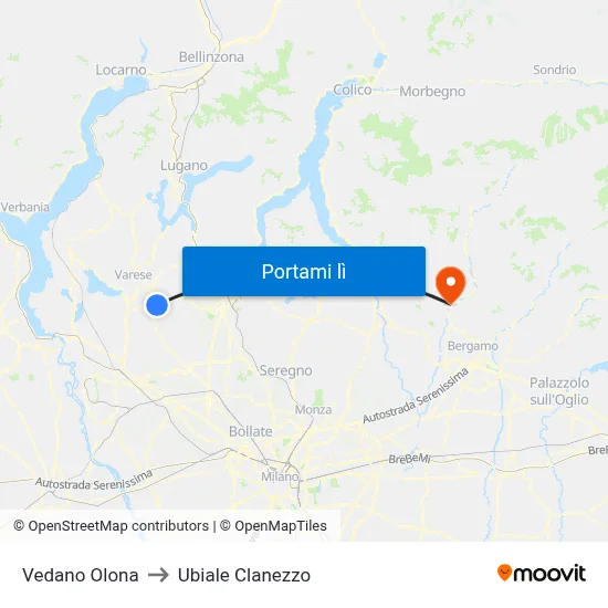 Vedano Olona to Ubiale Clanezzo map