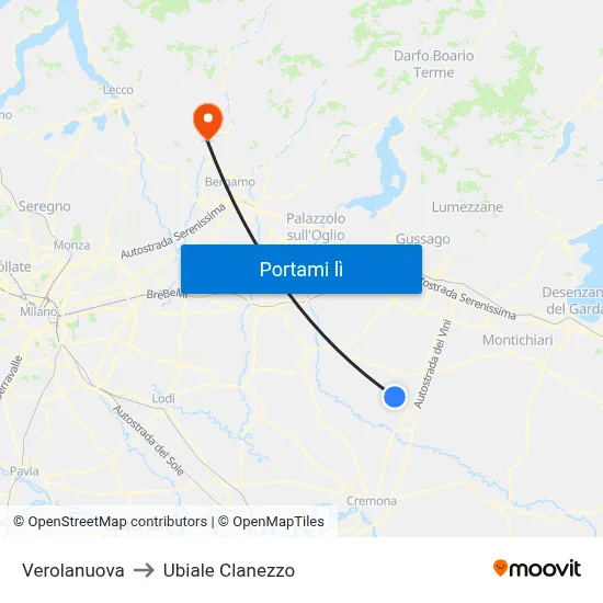 Verolanuova to Ubiale Clanezzo map