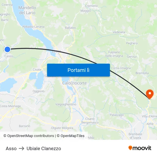 Asso to Ubiale Clanezzo map