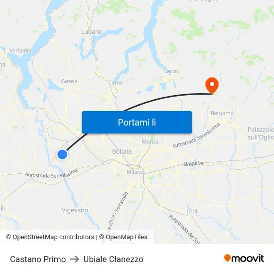 Castano Primo to Ubiale Clanezzo map