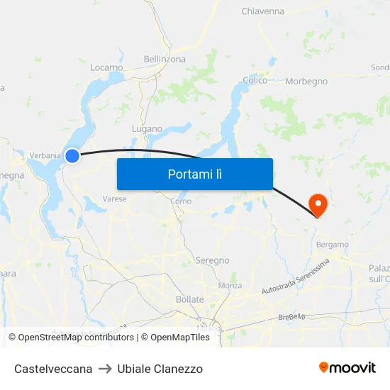 Castelveccana to Ubiale Clanezzo map