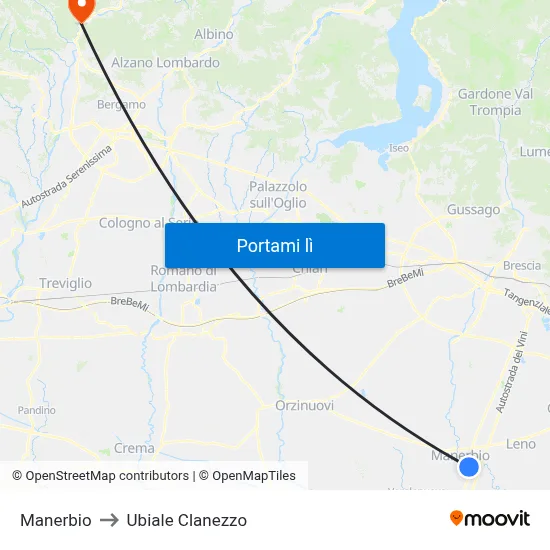 Manerbio to Ubiale Clanezzo map