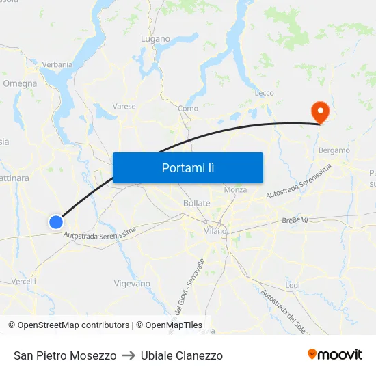 San Pietro Mosezzo to Ubiale Clanezzo map
