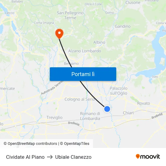 Cividate Al Piano to Ubiale Clanezzo map