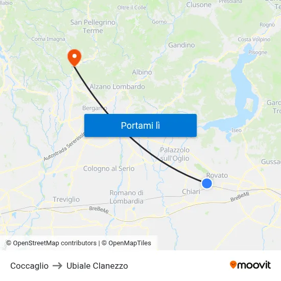 Coccaglio to Ubiale Clanezzo map
