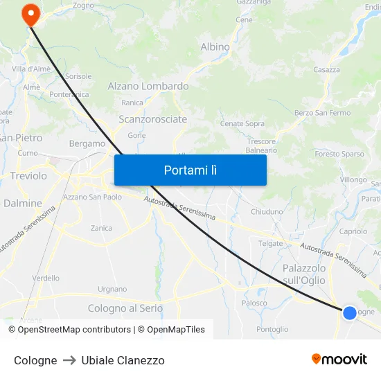Cologne to Ubiale Clanezzo map