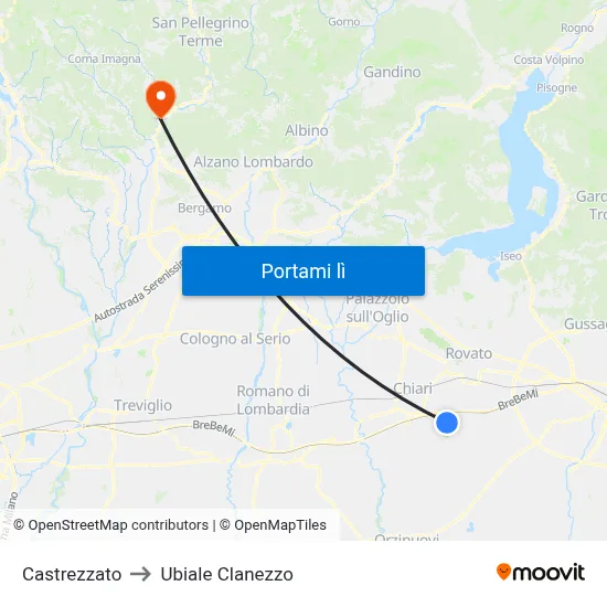 Castrezzato to Ubiale Clanezzo map