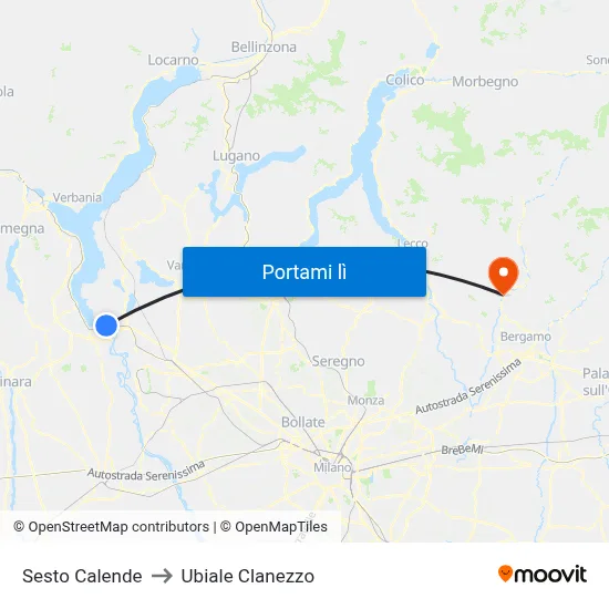 Sesto Calende to Ubiale Clanezzo map