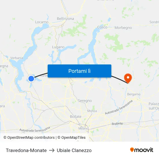 Travedona-Monate to Ubiale Clanezzo map