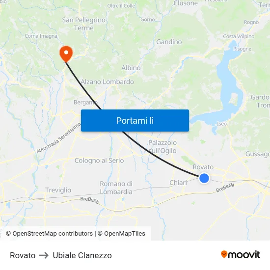 Rovato to Ubiale Clanezzo map