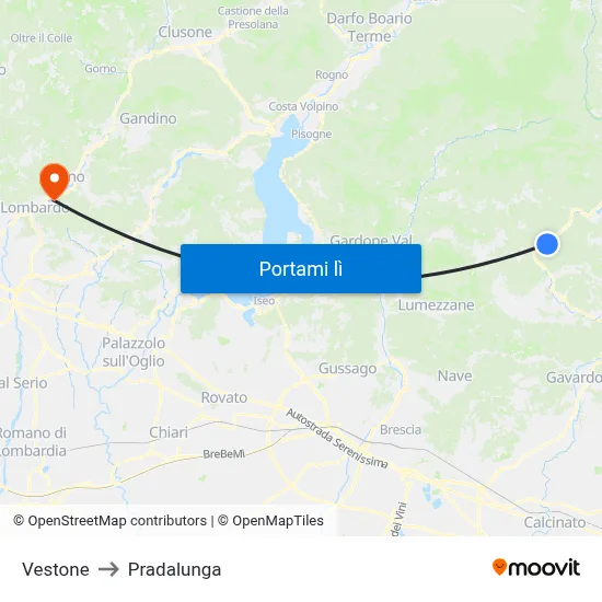 Vestone to Pradalunga map