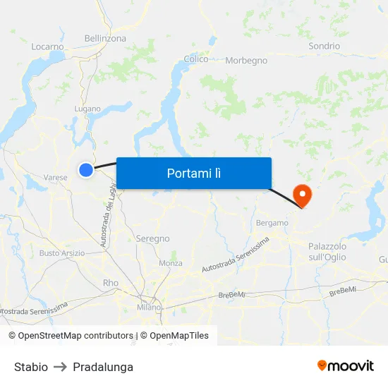 Stabio to Pradalunga map
