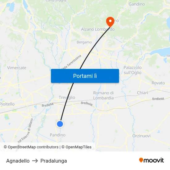 Agnadello to Pradalunga map