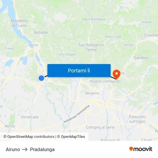 Airuno to Pradalunga map