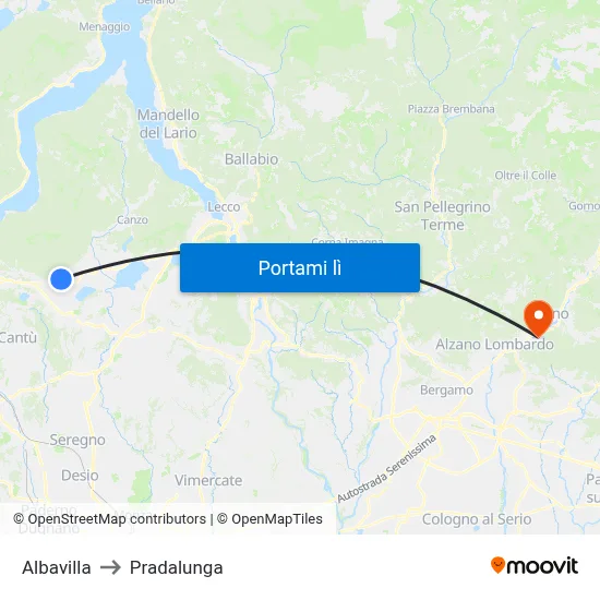 Albavilla to Pradalunga map