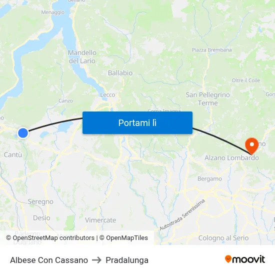 Albese Con Cassano to Pradalunga map