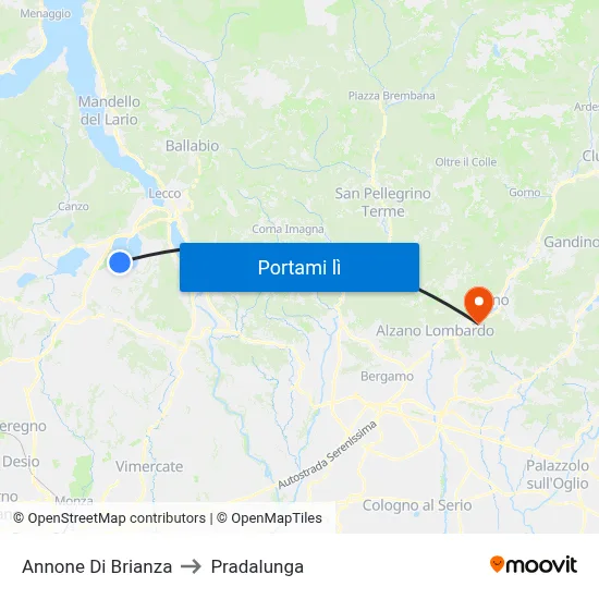 Annone Di Brianza to Pradalunga map