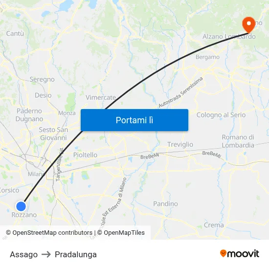 Assago to Pradalunga map