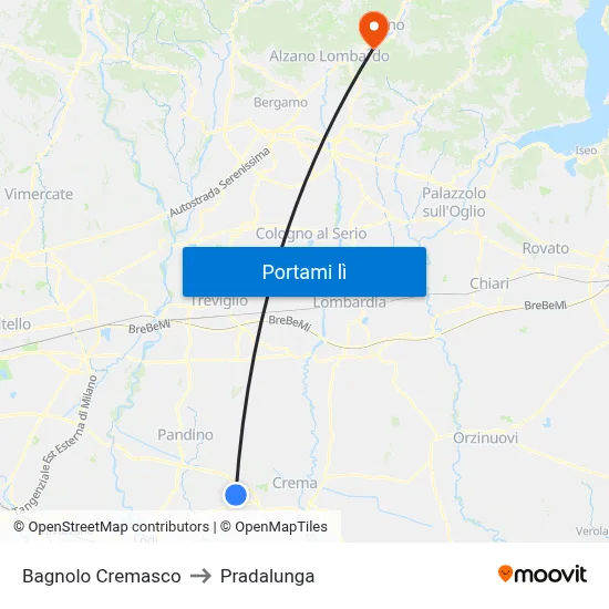 Bagnolo Cremasco to Pradalunga map
