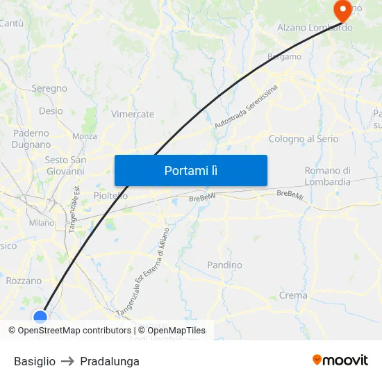 Basiglio to Pradalunga map