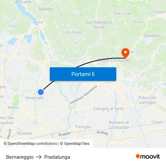 Bernareggio to Pradalunga map