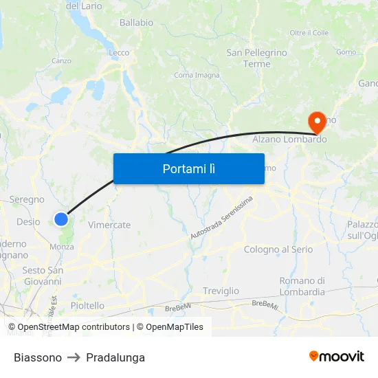 Biassono to Pradalunga map