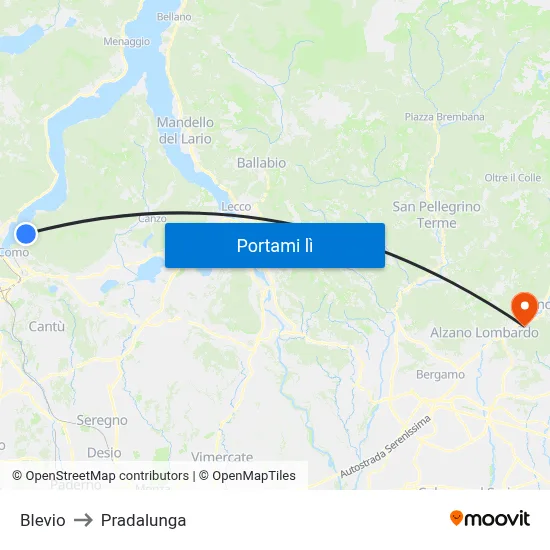Blevio to Pradalunga map