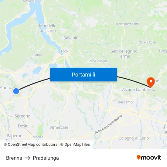 Brenna to Pradalunga map