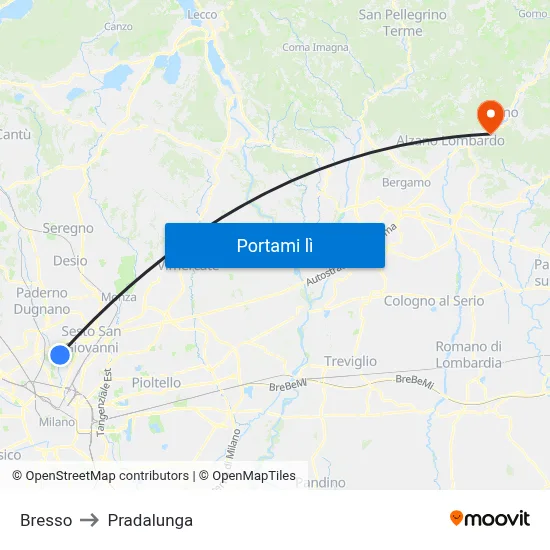 Bresso to Pradalunga map