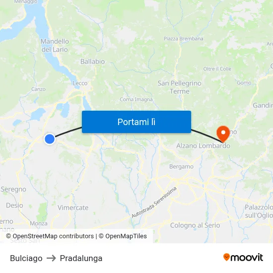 Bulciago to Pradalunga map