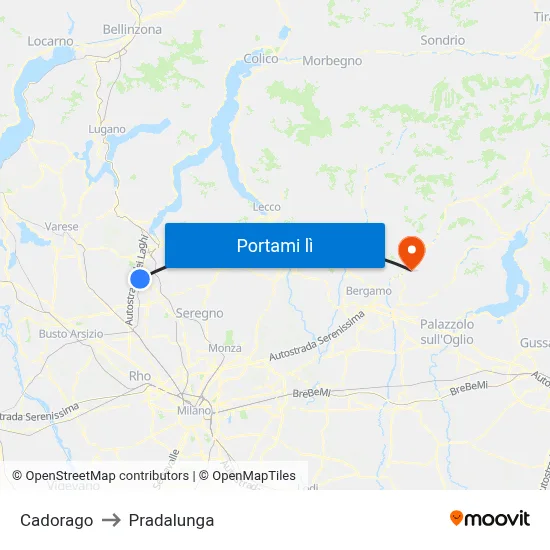 Cadorago to Pradalunga map