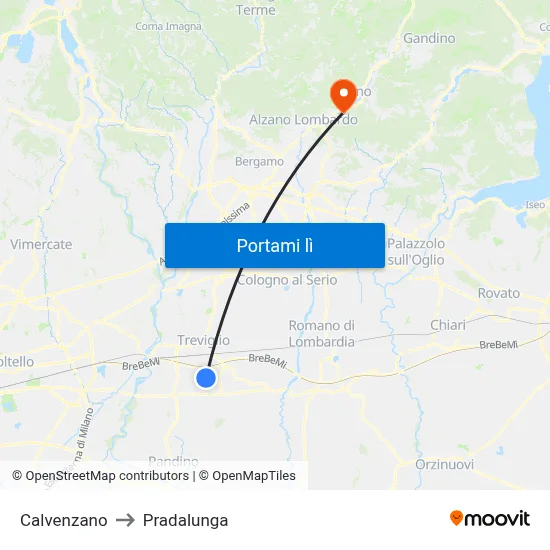 Calvenzano to Pradalunga map